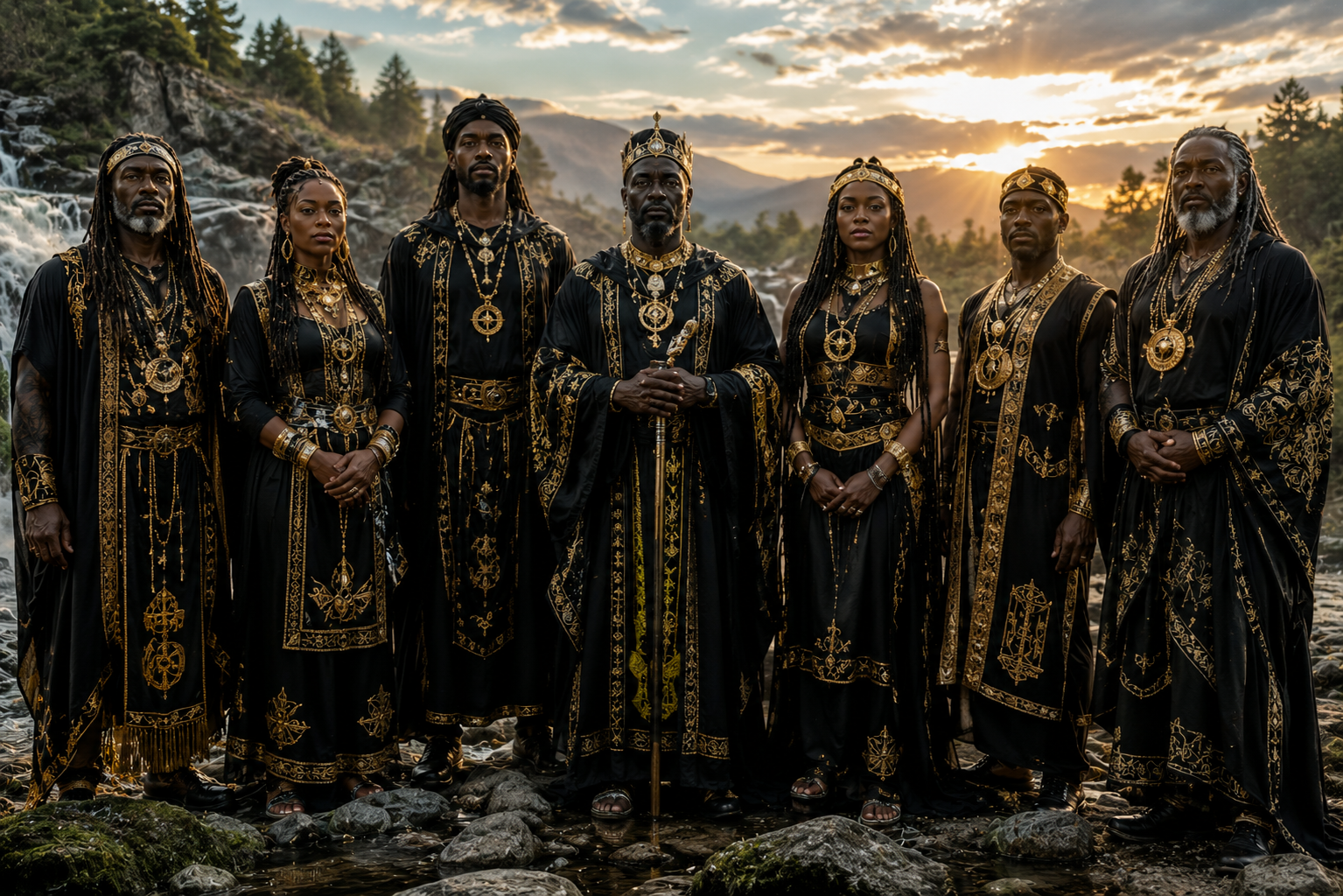 Members of the Malachian Empire gathered in ceremonial regalia